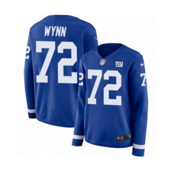 Women's Nike New York Giants #72 Kerry Wynn Limited Royal Blue Therma Long Sleeve NFL Jersey - Ujersey