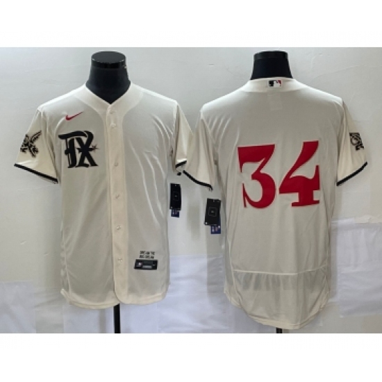 Men's Texas Rangers #34 Nolan Ryan Cream 2023 City Connect Flex Base Stitched Jersey - Ujersey