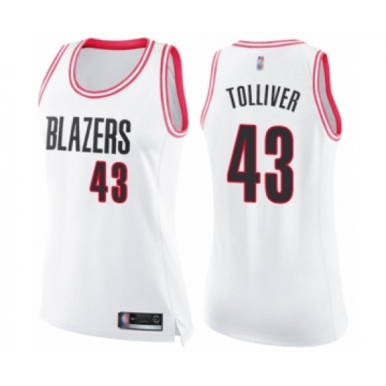 Women's Portland Trail Blazers #43 Anthony Tolliver Swingman White Pink Fashion Basketball Jersey - Ujersey