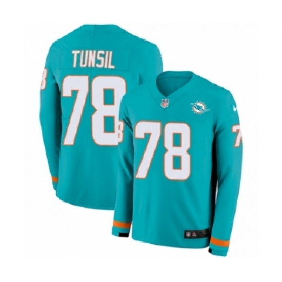 Youth Nike Miami Dolphins #78 Laremy Tunsil Limited Aqua Therma Long Sleeve NFL Jersey - Ujersey