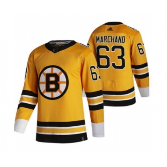 Men's Boston Bruins #63 Brad Marchand Yellow 2020-21 Reverse Retro Alternate Hockey Jersey - Ujersey