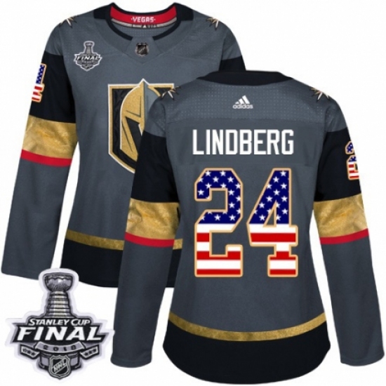 Women's Adidas Vegas Golden Knights #24 Oscar Lindberg Authentic Gray USA Flag Fashion 2018 Stanley Cup Final NHL Jersey - Ujersey
