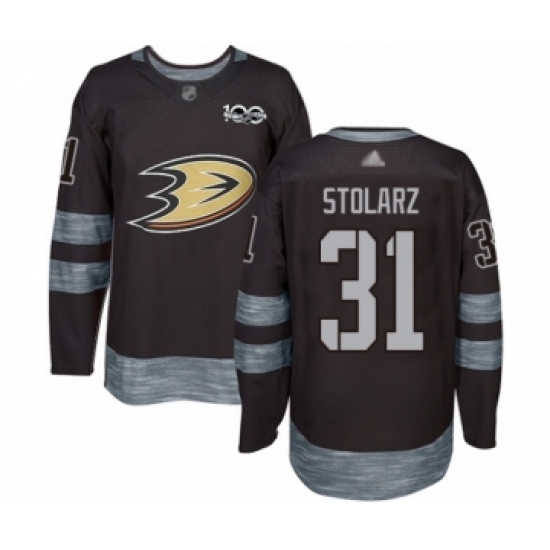 Men's Anaheim Ducks #31 Anthony Stolarz Authentic Black 1917-2017 100th Anniversary Hockey Jersey - Ujersey