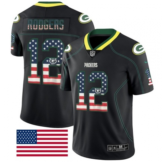 Men's Nike Green Bay Packers #12 Aaron Rodgers Limited Black Rush USA Flag NFL Jersey - Ujersey