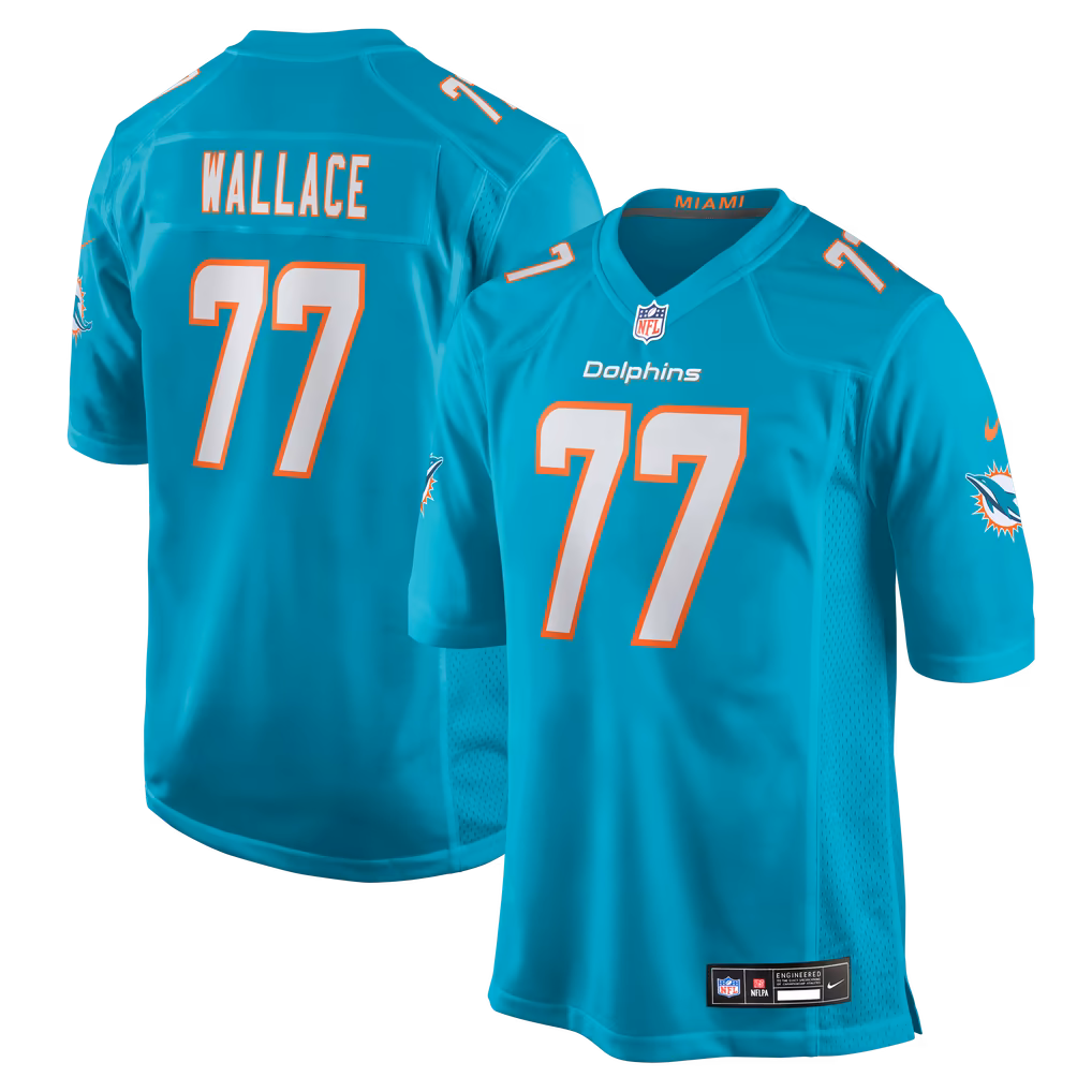 Men's Miami Dolphins Caedan Wallace Nike Aqua Team Game Jersey - Ujersey