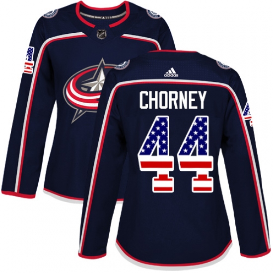 Women's Adidas Columbus Blue Jackets #44 Taylor Chorney Authentic Navy Blue USA Flag Fashion NHL Jersey - Ujersey
