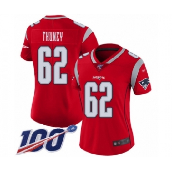Women's New England Patriots #62 Joe Thuney Limited Red Inverted Legend 100th Season Football Jersey - Ujersey