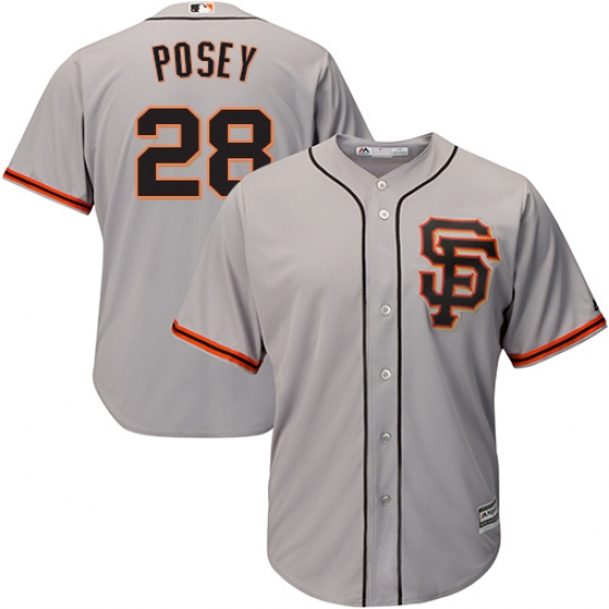 Men's Majestic San Francisco Giants #28 Buster Posey Replica Grey Road 2 Cool Base MLB Jersey - Ujersey