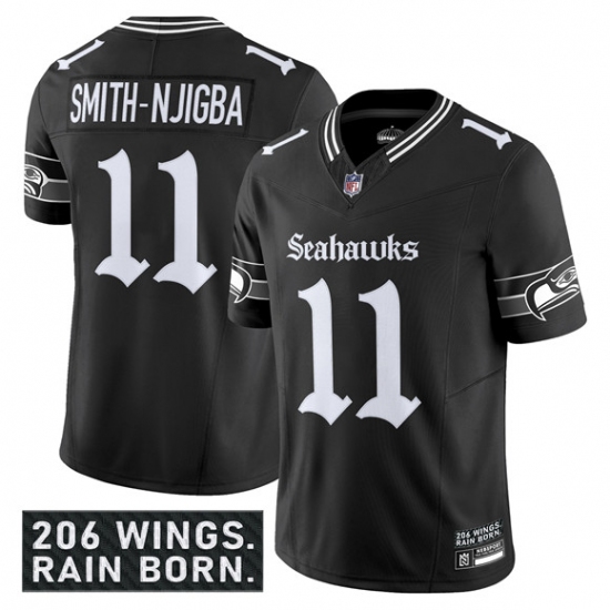 Men's Seattle Seahawks #11 Jaxon Smith-Njigba Black 2025 F.U.S.E. 'Gothic Rain City Shadows Edition' Vapor Limited Football Stitched Jersey - Ujersey