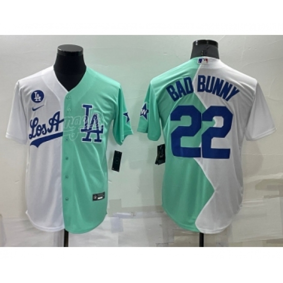 Men's Los Angeles Dodgers #22 Bad Bunny White Green Two Tone 2022 Celebrity Softball Game Cool Base Jersey - Ujersey