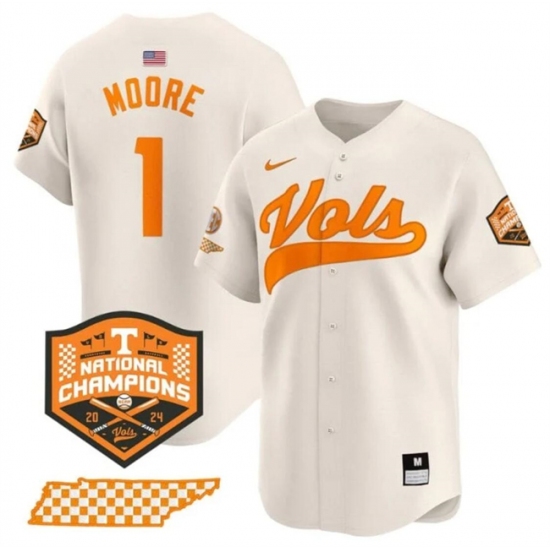 Men's Tennessee Volunteers #1 Christian Moore Cream 2024 Champions Vapor Limited Stitched Jersey - Ujersey