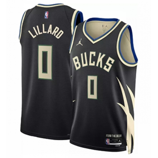 Nike Men's Milwaukee Bucks #0 Damian Lillard Black Statement Dri-FIT Swingman Jersey