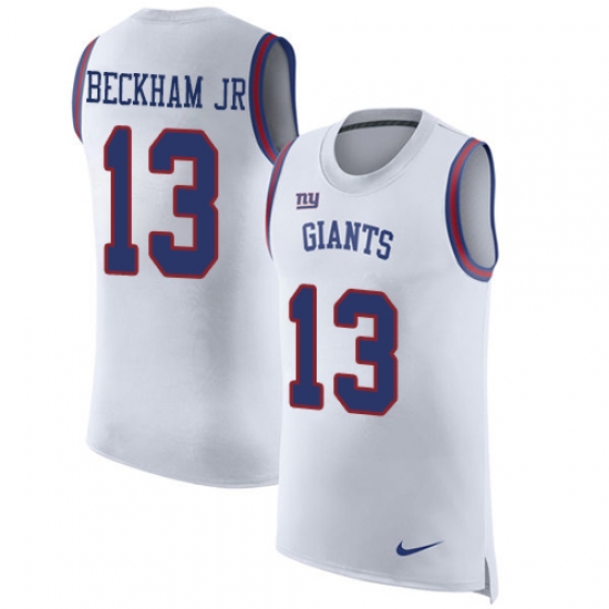 Men's Nike New York Giants #13 Odell Beckham Jr Limited White Rush Player Name & Number Tank Top NFL Jersey - Ujersey