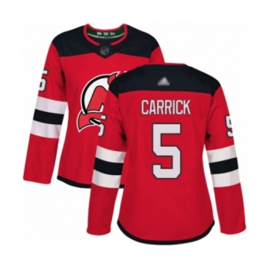 Women's New Jersey Devils #5 Connor Carrick Authentic Red Home Hockey Jersey