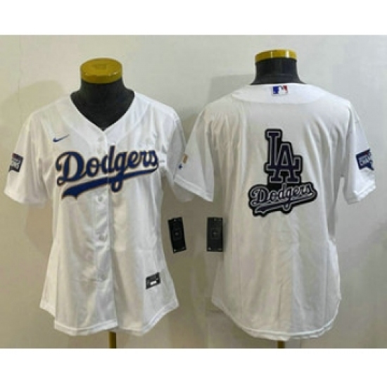 Women's Los Angeles Dodgers Big Logo White Gold Championship Stitched MLB Cool Base Nike Jerseys - Ujersey