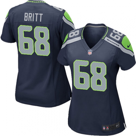 Women's Nike Seattle Seahawks #68 Justin Britt Game Steel Blue Team Color NFL Jersey