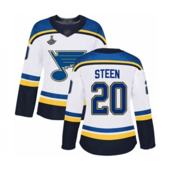 Women's St. Louis Blues #20 Alexander Steen Authentic White Away 2019 Stanley Cup Champions Hockey Jersey - Ujersey