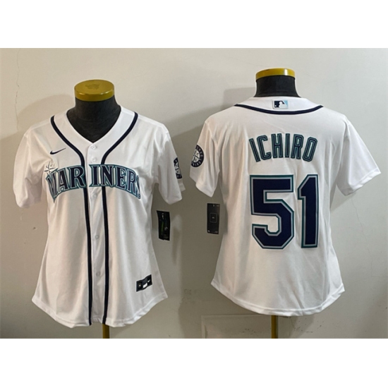 Youth Seattle Mariners #51 Ichiro Suzuki White Cool Base Stitched Baseball Jersey - Ujersey