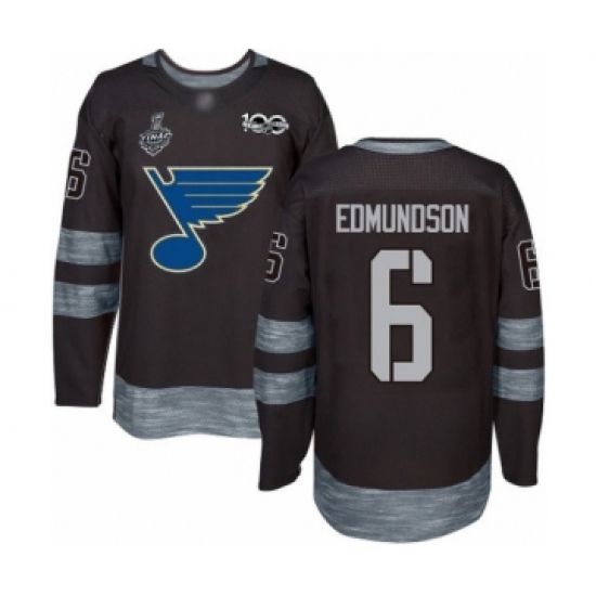 Men's St. Louis Blues #6 Joel Edmundson Authentic Black 1917-2017 100th Anniversary 2019 Stanley Cup Final Bound Hockey Jersey
