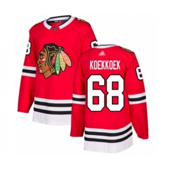 Men's Chicago Blackhawks #68 Slater Koekkoek Authentic Red Home Hockey Jersey - Ujersey