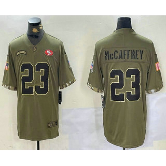 Men's San Francisco 49ers #23 Christian McCaffrey Olive 2022 Salute To Service Limited Stitched Jersey - Ujersey
