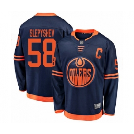 Youth Edmonton Oilers #58 Anton Slepyshev Authentic Navy Blue Alternate Fanatics Branded Breakaway Hockey Jersey