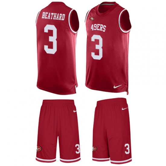 Men's Nike San Francisco 49ers #3 C. J. Beathard Limited Red Tank Top Suit NFL Jersey - Ujersey