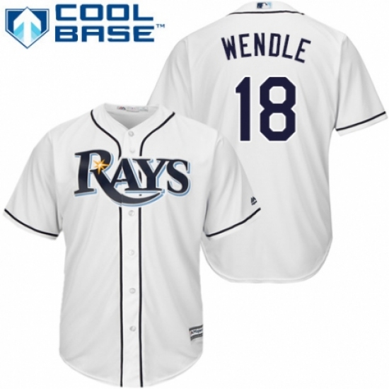 Youth Majestic Tampa Bay Rays #18 Joey Wendle Authentic White Home Cool Base MLB Jersey - Ujersey