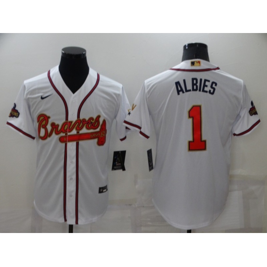 Men's Atlanta Braves #1 Ozzie Albies Nike White 2022 Gold Program Authentic Player Jersey - Ujersey