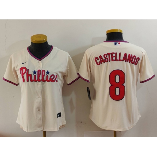 Women's Philadelphia Phillies #8 Nick Castellanos Cream Cool Base Jersey - Ujersey