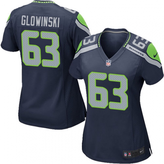 Women's Nike Seattle Seahawks #63 Mark Glowinski Game Steel Blue Team Color NFL Jersey - Ujersey