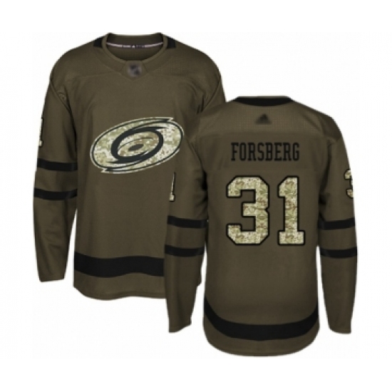 Youth Carolina Hurricanes #31 Anton Forsberg Authentic Green Salute to Service Hockey Jersey - Ujersey