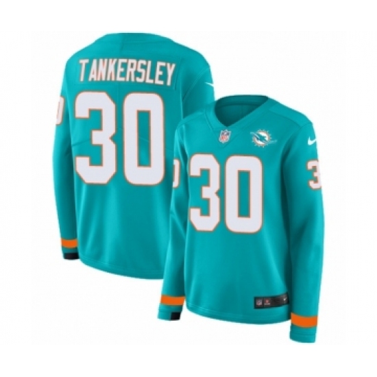 Women's Nike Miami Dolphins #30 Cordrea Tankersley Limited Aqua Therma Long Sleeve NFL Jersey - Ujersey