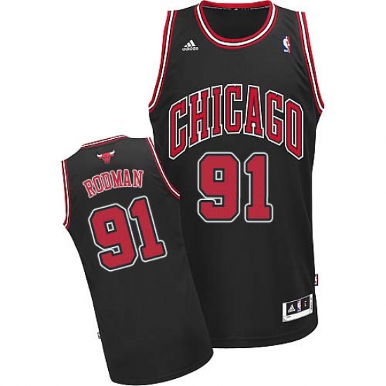 Men's Adidas Chicago Bulls #91 Dennis Rodman Swingman Black Alternate NBA Jersey - Ujersey