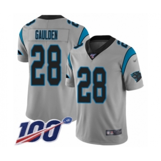 Youth Carolina Panthers #28 Rashaan Gaulden Silver Inverted Legend Limited 100th Season Football Jersey - Ujersey