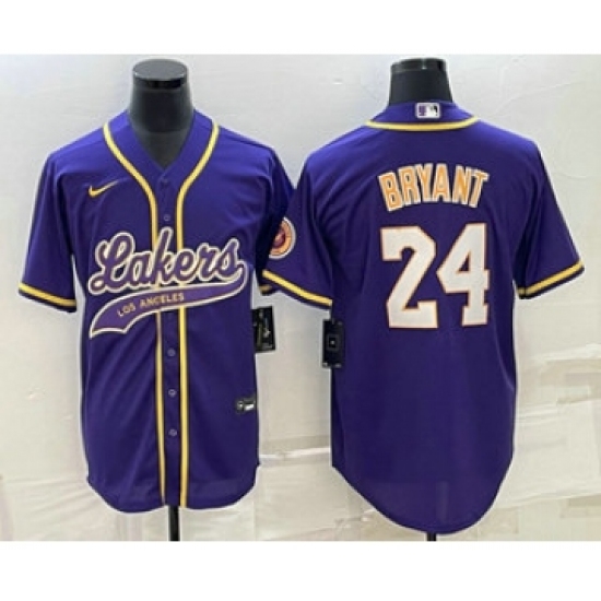 Men's Los Angeles Lakers #24 Kobe Bryant Purple With Cool Base Stitched Baseball Jersey - Ujersey