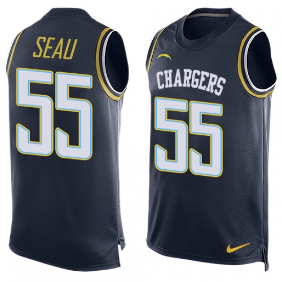 Men's Nike Los Angeles Chargers #55 Junior Seau Limited Navy Blue Player Name & Number Tank Top NFL Jersey - Ujersey