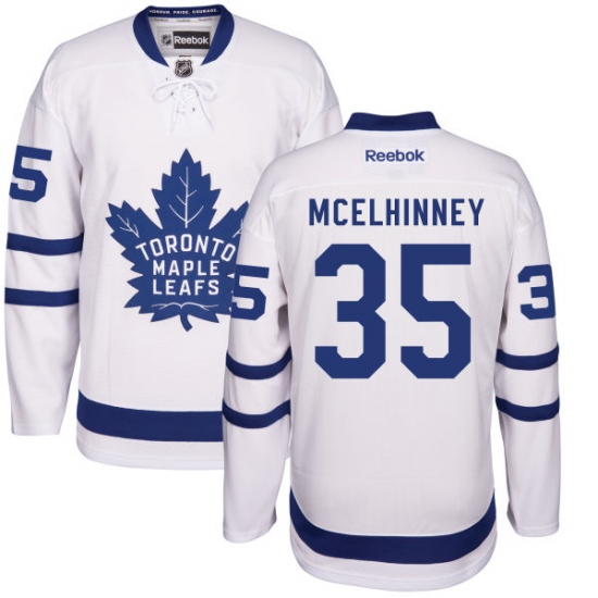 Men's Reebok Toronto Maple Leafs #35 Curtis McElhinney Authentic White Away NHL Jersey - Ujersey