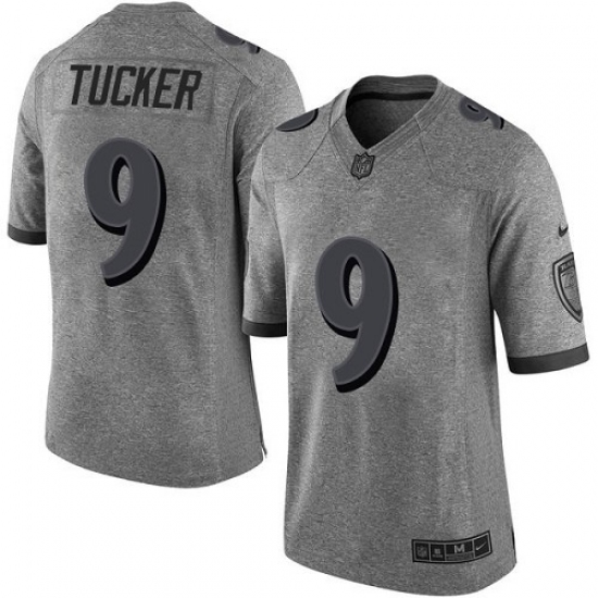 Men's Nike Baltimore Ravens #9 Justin Tucker Limited Gray Gridiron NFL Jersey - Ujersey