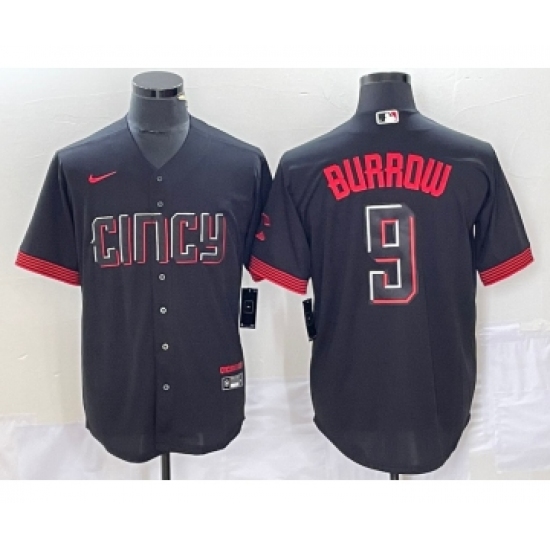 Men's Nike Cincinnati Reds #9 Joe Burrow Black 2023 City Connect Cool Base Stitched Baseball Jersey - Ujersey