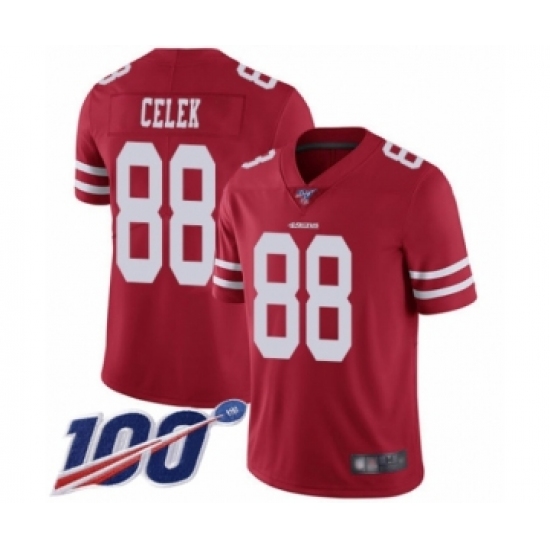 Youth San Francisco 49ers #88 Garrett Celek Red Team Color Vapor Untouchable Limited Player 100th Season Football Jersey - Ujersey