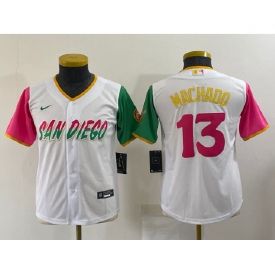 Youth San Diego Padres #13 Manny Machado White 2022 City Connect Cool Base Stitched Jersey - Ujersey