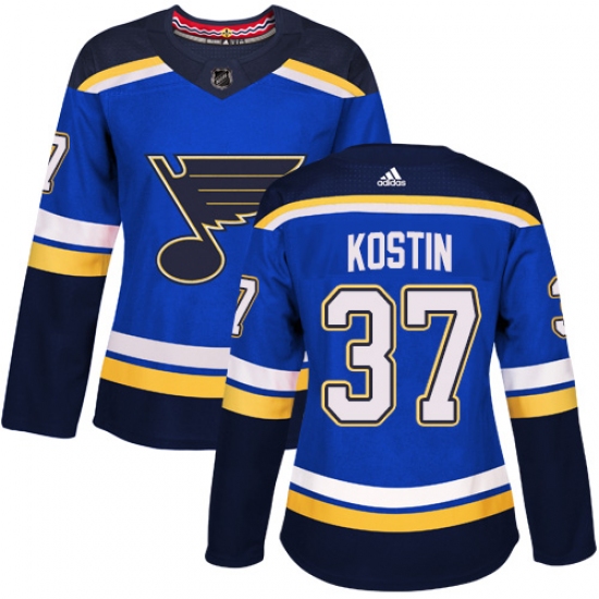 Women's Adidas St. Louis Blues #37 Klim Kostin Authentic Royal Blue Home NHL Jersey - Ujersey