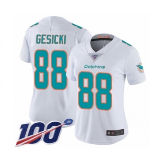 Women's Miami Dolphins #88 Mike Gesicki White Vapor Untouchable Limited Player 100th Season Football Jersey - Ujersey