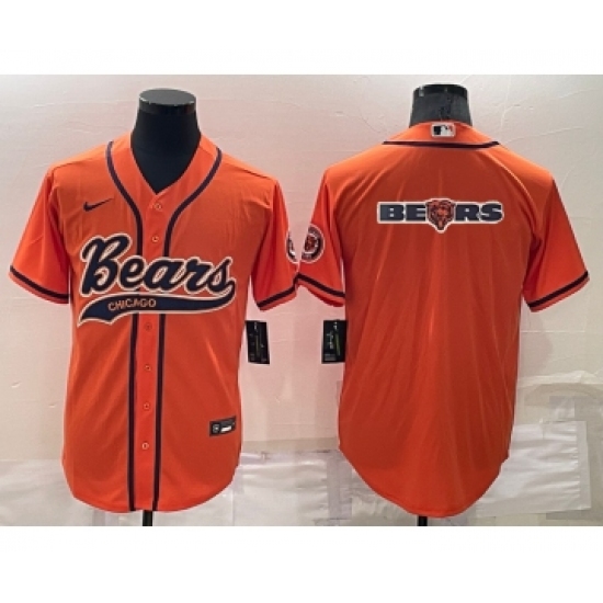 Men's Chicago Bears Orange Team Big Logo With Patch Cool Base Stitched Baseball Jersey - Ujersey