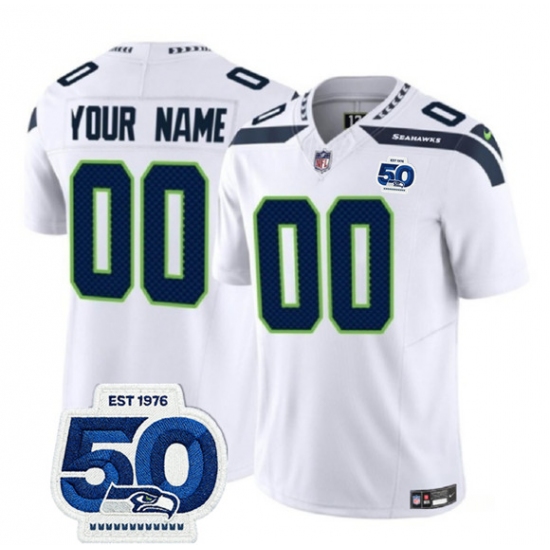 Men's Seattle Seahawks Active Player Custom White 2025 F.U.S.E. 50th Anniversary Patch Vapor Limited Stitched Jersey - Ujersey