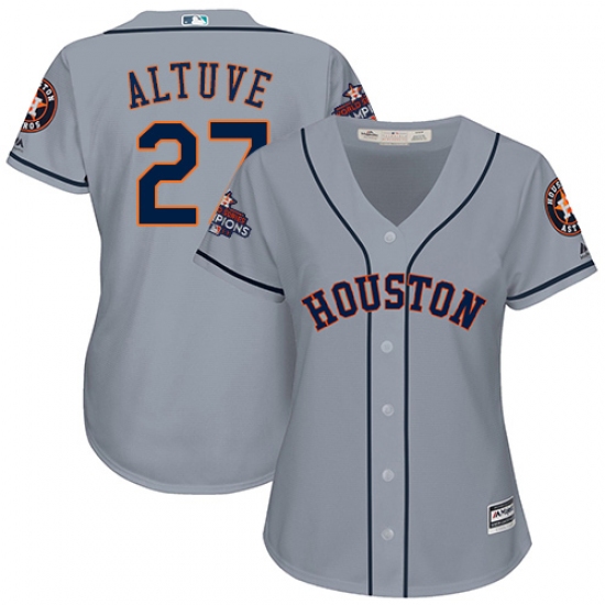 Women's Majestic Houston Astros #27 Jose Altuve Replica Grey Road 2017 World Series Champions Cool Base MLB Jersey - Ujersey