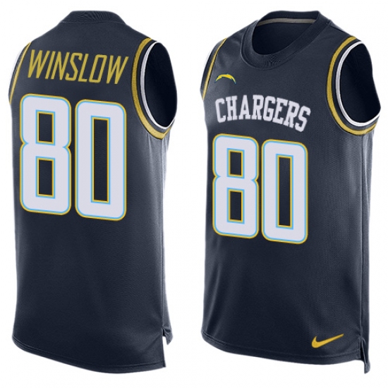 Men's Nike Los Angeles Chargers #80 Kellen Winslow Limited Navy Blue Player Name & Number Tank Top NFL Jersey - Ujersey