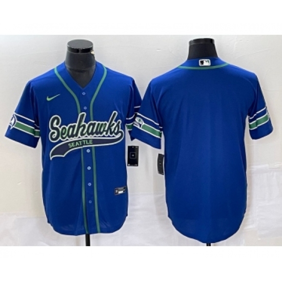 Men's Nike Seattle Seahawks Blank Blue Cool Base Stitched Baseball Jersey - Ujersey