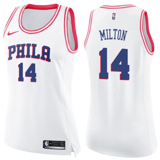 Women's Nike Philadelphia 76ers #14 Shake Milton Swingman White Pink Fashion NBA Jersey - Ujersey